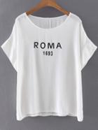 Romwe White Short Sleeve Letters Printed Blouse