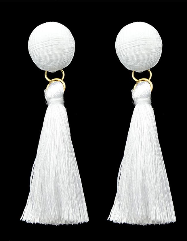 Romwe White Line Made Tassel Earrings