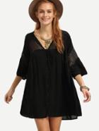 Romwe Black Hollow Out Bell Sleeve Beach Dress