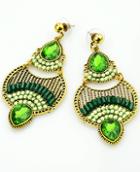 Romwe Green Drop Gemstone Gold Earrings