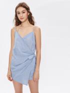Romwe Surplice Wrap Pinstripe Skort Romper