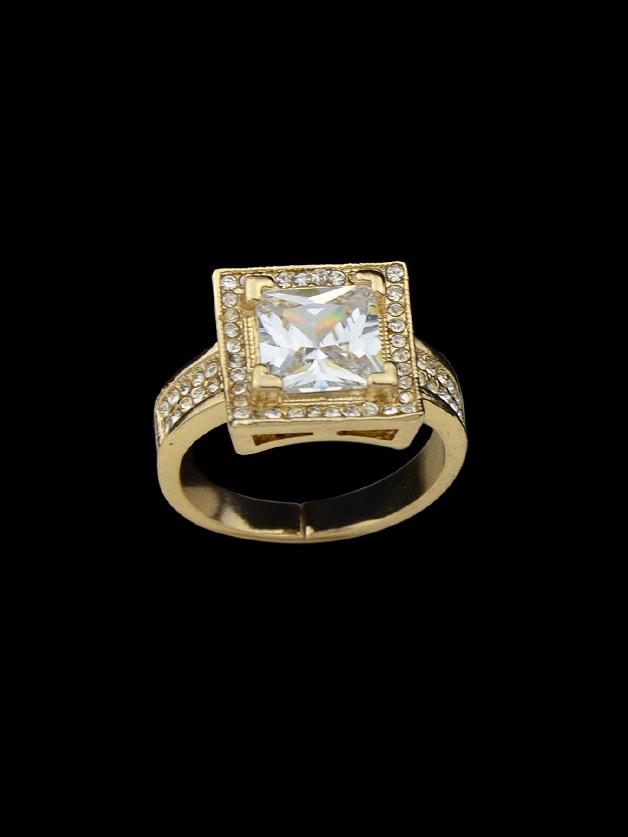 Romwe Gold-8 Square Cubic Zirconia Finger Rings