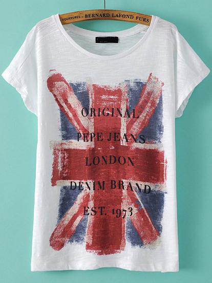 Romwe White Union Jack Print Loose T-shirt