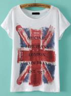 Romwe White Union Jack Print Loose T-shirt