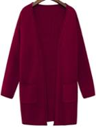 Romwe Long Sleeve Pockets Wine Red Coat