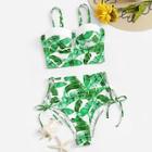 Romwe Jungle Push Up Top With Tie Side Bikini Set