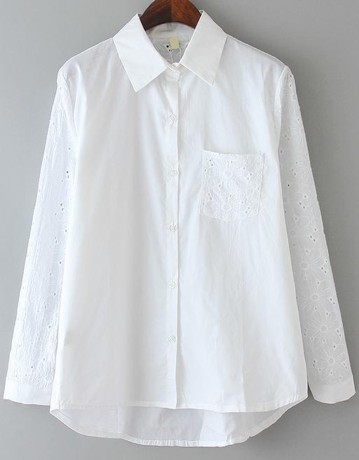 Romwe Hollow Pocket Dipped Hem Blouse