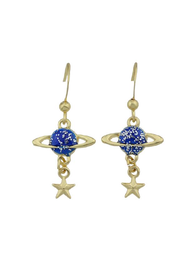 Romwe Blue Star Shape Pattern Dangle Earrings