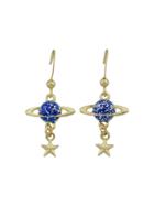 Romwe Blue Star Shape Pattern Dangle Earrings