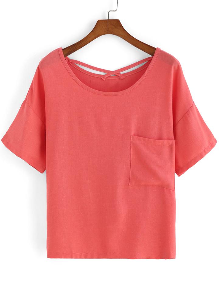 Romwe With Pocket Red T-shirt