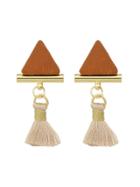 Romwe Brown Color  Triangle Shape Tassel Drop Earrings