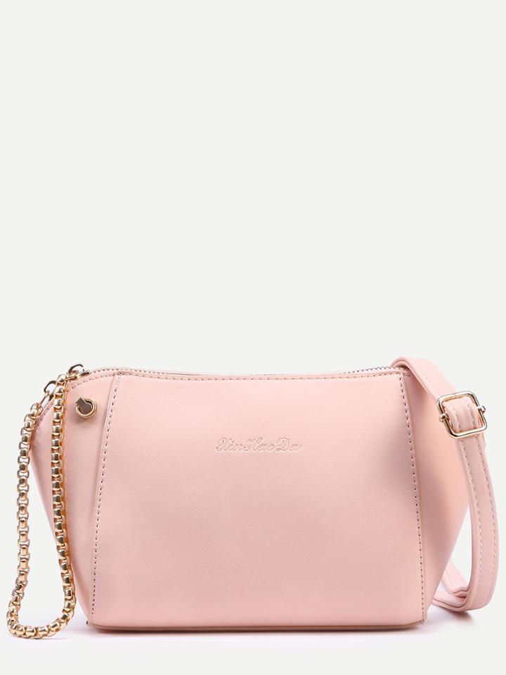 Romwe Pink Zip Top Structured Crossbody Bag