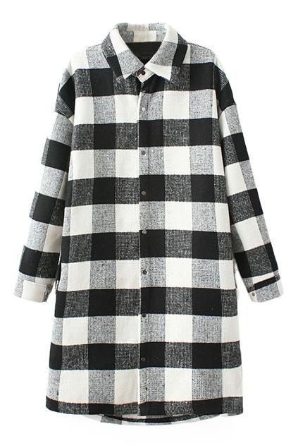Romwe White Check Print Coat