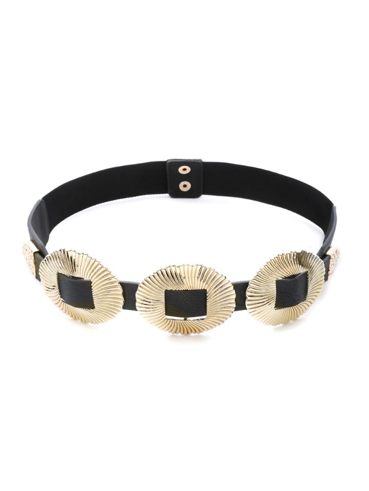 Romwe Gold Double Buckle Textured Trim Belt