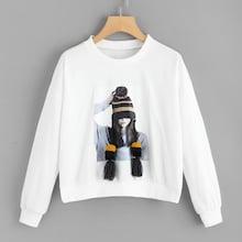 Romwe Fringe And Pom Pom Detail Figure Print Sweatshirt
