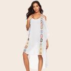 Romwe Open Shoulder High Low Crochet Cover Up