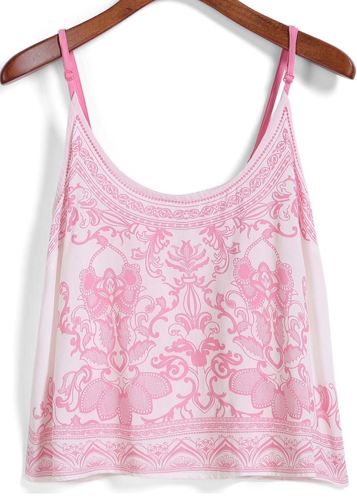 Romwe Spaghetti Strap Bohemia Print Cami Top