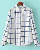 Romwe Check Print Lapel Loose Blouse