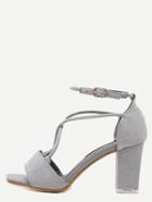 Romwe Gray Open Toe Ankle Strap Chunky Sandals
