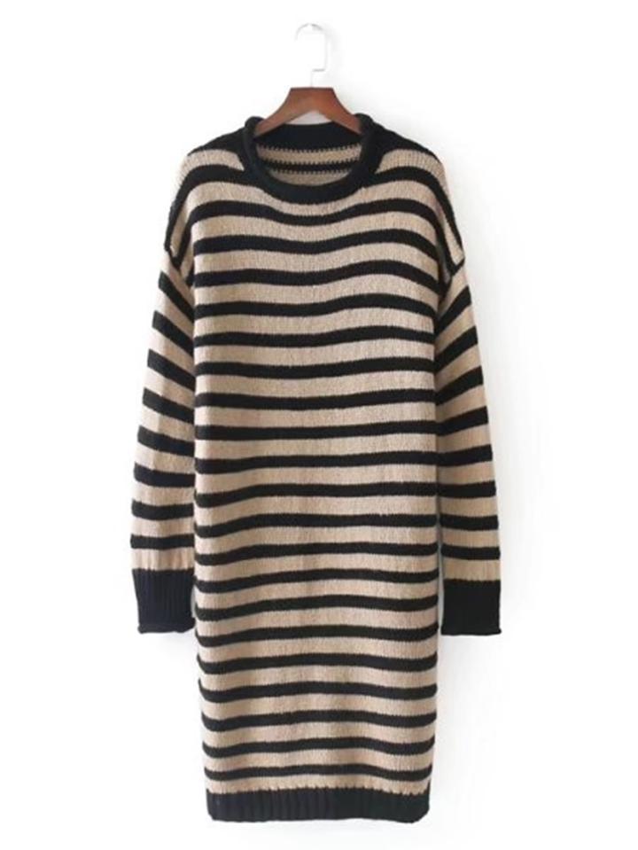 Romwe Striped Knee Length Sweater Dress