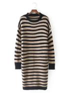 Romwe Striped Knee Length Sweater Dress