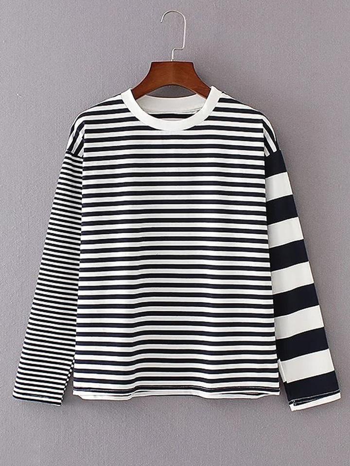 Romwe Contrast Striped Loose Sweatshirt