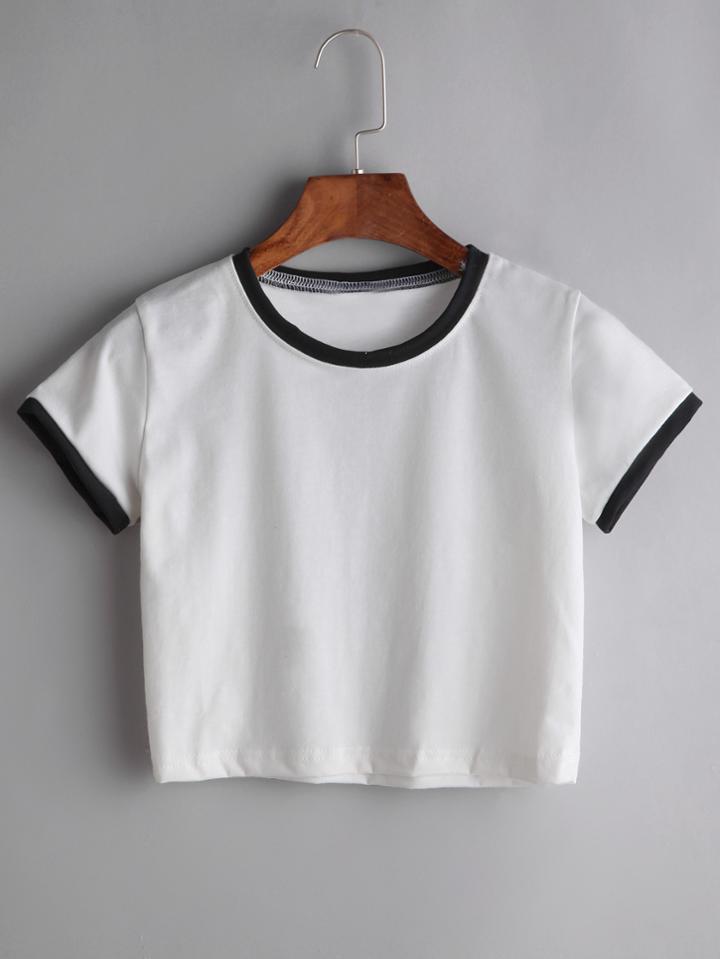 Romwe Ringer Crop Tee