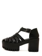 Romwe Black Lug Sole Cut Out Chunky Pumps