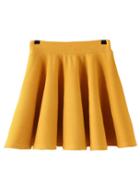 Romwe Elastic Waist A-line Yellow Skirt