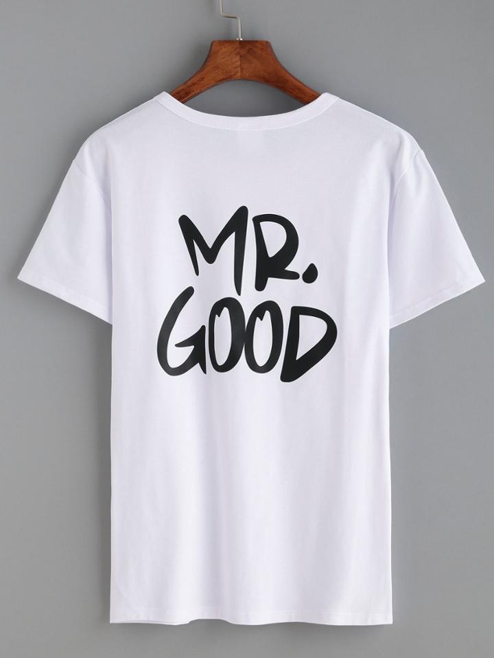 Romwe White Letters Print Back Lovers T-shirt