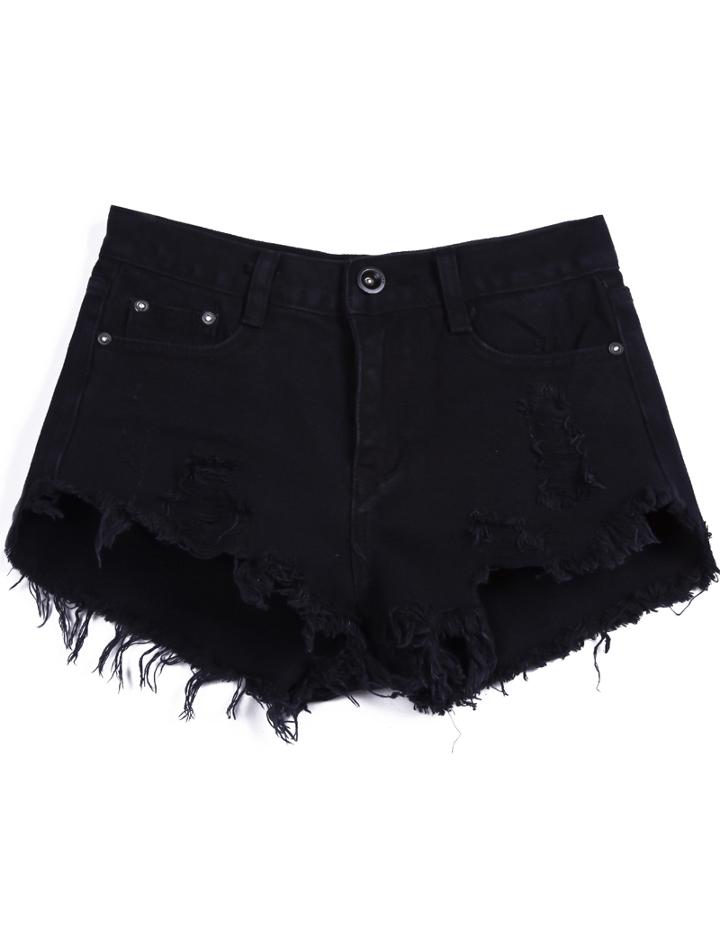 Romwe Ragged-hems Denim Shorts