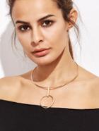 Romwe Gold Plated Hollow Circle Metal Choker Necklace