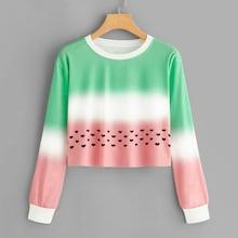 Romwe Heart Print Gradient Crop Sweatshirt