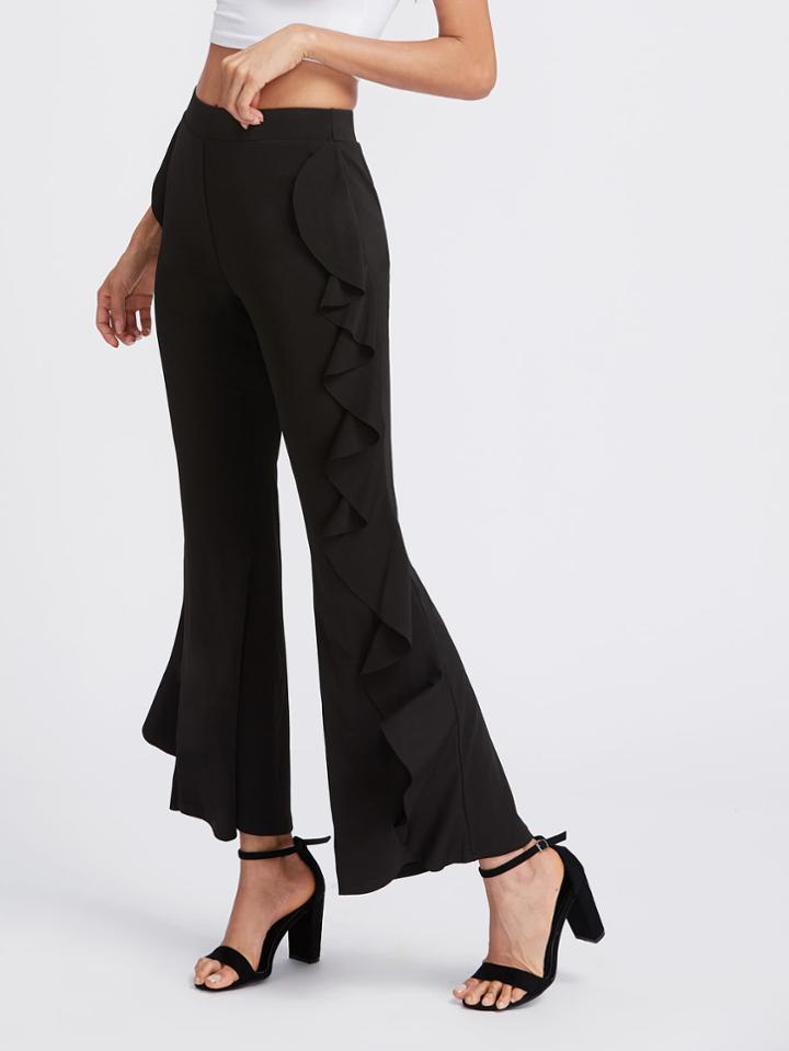 Romwe Flounce Trim Flared Pants