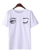 Romwe White Short Sleeve Eyes Embroidery Casual T-shirt