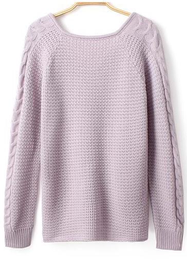 Romwe V Neck Loose Knit Purple Sweater