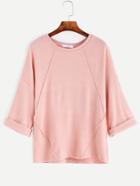 Romwe Pink Dropped Shoulder Seam Cuffed T-shirt