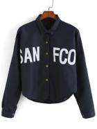 Romwe Dip Hem Lapel Letter Print Jacket