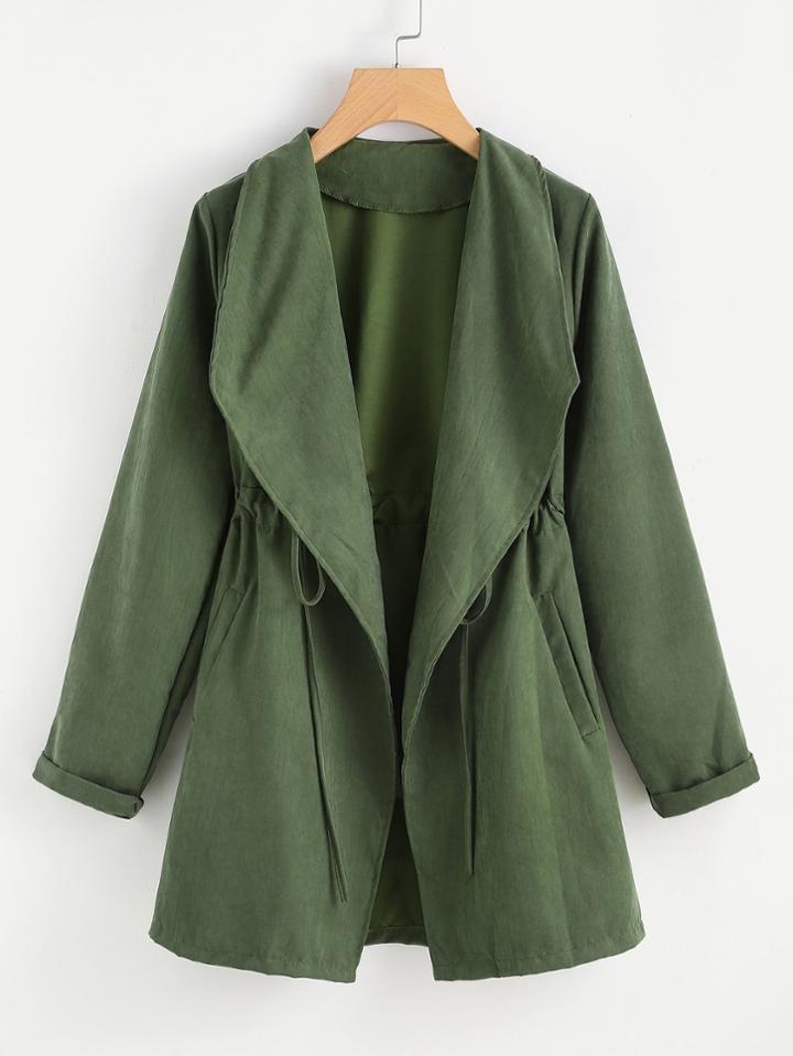 Romwe Waterfall Drawstring Waist Cuffed Coat