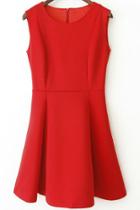 Romwe Sleeveless Slim Ruffle Red Dress