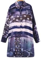Romwe Stars City Print Blue Blouse
