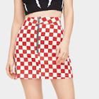Romwe Checkerboard Zip Detail Skirt