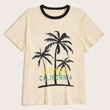 Romwe Guys Contrast Binding Coconut Print Tee