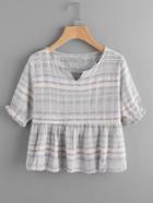 Romwe V Cut Striped Frill Hem Blouse