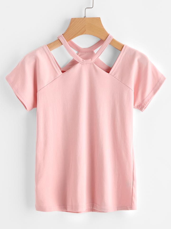 Romwe Cut Out Neck Ribbed Tee