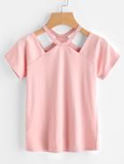 Romwe Cut Out Neck Ribbed Tee