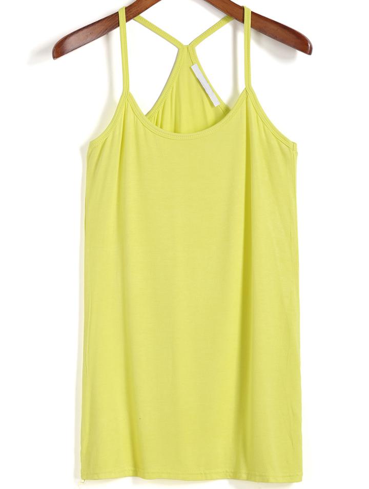 Romwe Spaghetti Strap Slim Yellow Cami Top