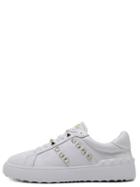 Romwe White Leather Studded Lace Up Flatform Sneakers