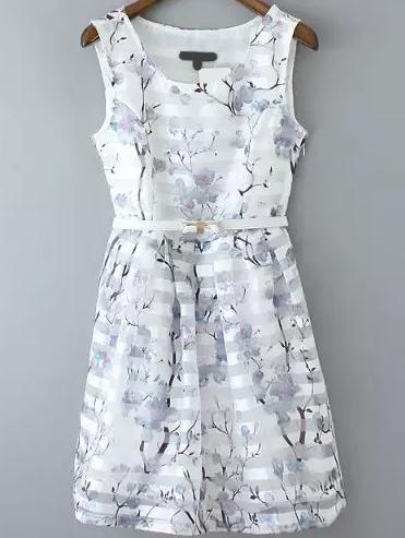 Romwe Florals Organza A-line Dress