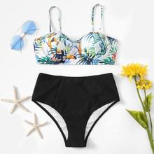 Romwe Random Tropical Underwire With High Waist Bikini Set